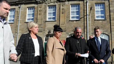 Wales News Service Pearl Black's family speaking outside Pontypridd Coroner's Court