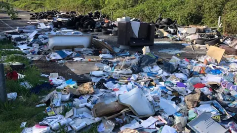 Fly-tipping in Coedkernew, near Newport