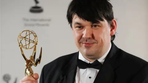 Getty Images Graham Linehan with Emmy award for The IT Crowd