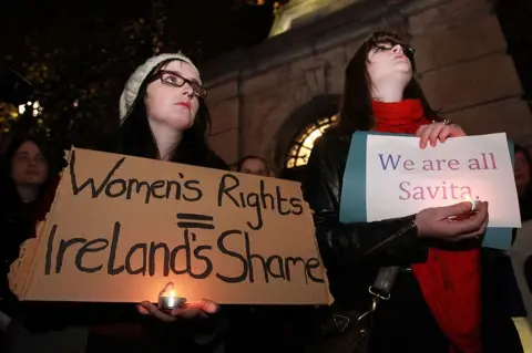 Getty Images A vigil for Savita Halappanavar, who died in 2012 after being denied an abortion