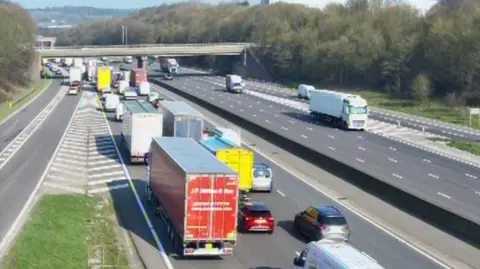 National Highways Camera showing part of the M1 being closed