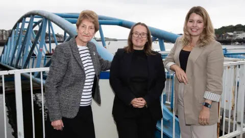 Nexus Three women at the jetty of the North Shields ferry 