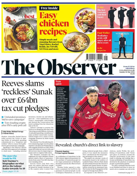 Observer: Rachel Reeves slams Sunak 'desperate and reckless' over £64bn tax pledge