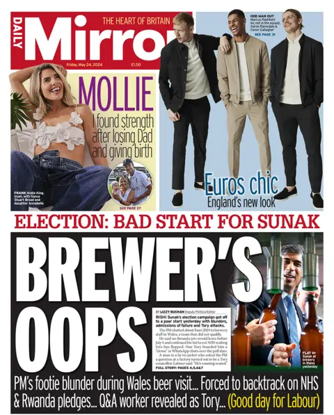  bad start for Sunak" headlines the Daily Mirror. 