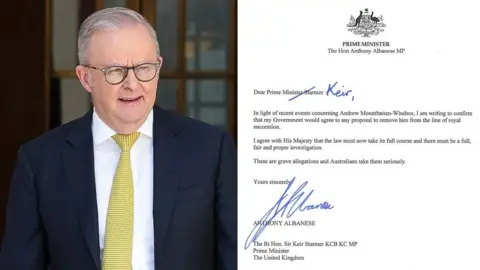 Getty Images A split image of Anthony Albanese and the letter