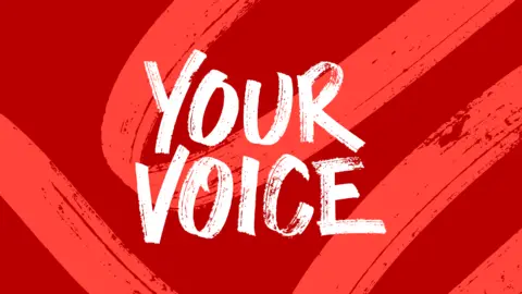 BBC A graphic with a red background and the words Your Voice in white capital letters