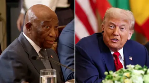  Liberian President Joseph Boakai and Donald Trump are seen in the picture.