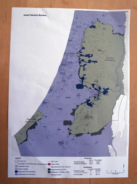 EHUD OLMERT MAP OF ISRAELI AND PALESTINE STATES from side to side