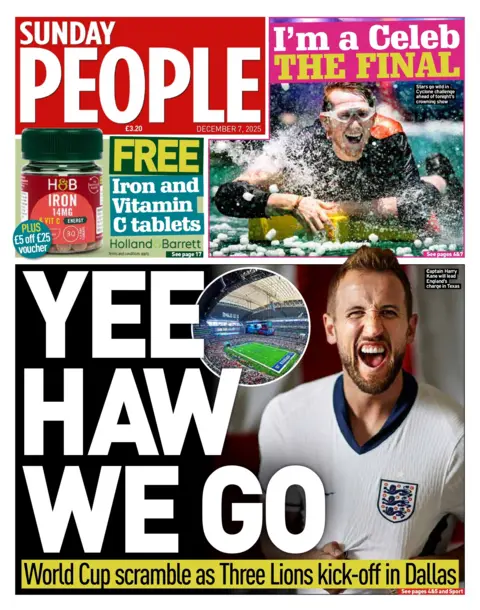"Yee haw we go: World Cup scramble as Three Lions kick-off in Dallas" reads the headline on the front page of Sunday People.