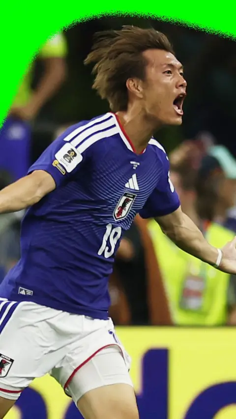 Koki Ogawa celebrates his side scoring against the Netherlands in their Group F fixture in the 2026 World Cup