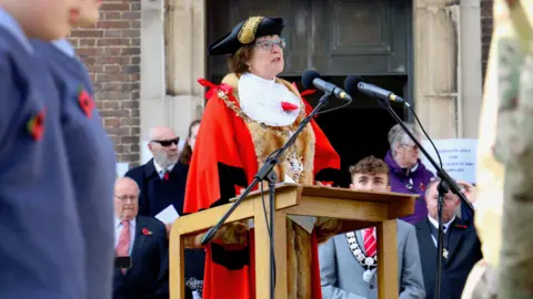 Worthing Borough Council Former mayor Hazel Thorpe at the Remembrance Day service