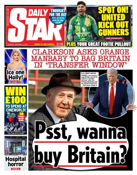 The headline in the Daily Star reads: Psst, wanna buy Britain?