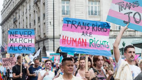 People taking part in a transgender-rights protest in London