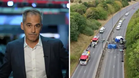Daniel Sandford split screen with car crash