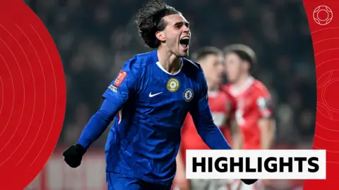 Marc Guiu celebrates his goal for Chelsea