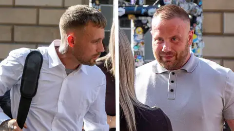 Mark Davidson and Ben Terry, who both have short hair and short beards. Davidson is wearing a white shirt with a grey T-shirt underneath and has a bag slung over his shoulder. Terry is wearing a grey polo shirt.