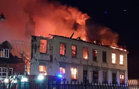 BBC The Angel Inn on fire