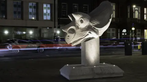 Paul Vanstone’s Carrara Triceratops Skull, 2025, presented in collaboration with David Aaron