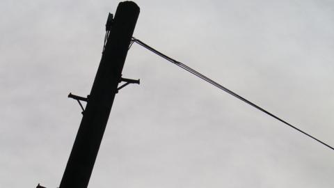 A single telegraph pole with a cable attached to the top