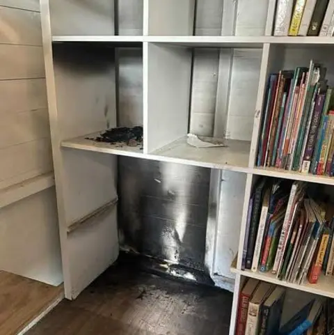 Evanton Community Sharing Shed Shelves damaged by fire and smoke