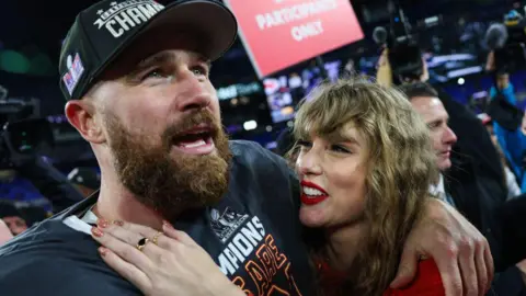 Travis Kelce and Taylor Swift in 2024.