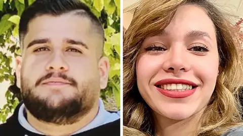 Instagram/Iran Human Rights A composite image shows Amir Mohammad Koohkan on the left and Rubina Aminian on the right, both head and shoulder portraits.