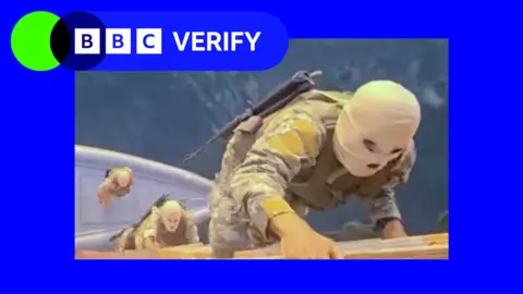 A screen capture from a video said to show the seizure of the container ships MSC Francesca and Epaminondas in the Strait of Hormuz