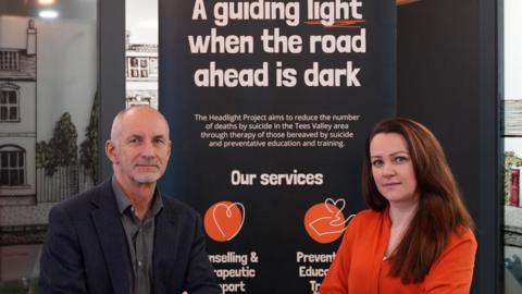 Alistair Smith, solicitor, with the Headlight Project's Catherine Devereux