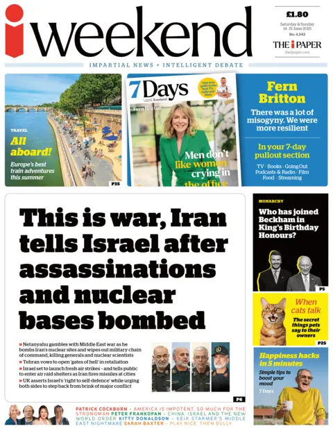 The front page of the i Weekend edition.