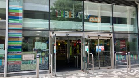 The entrance to Woking Library in Surrey