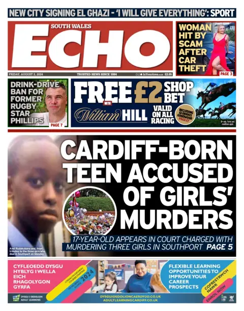South Wales Echo Front page of South Wales Echo