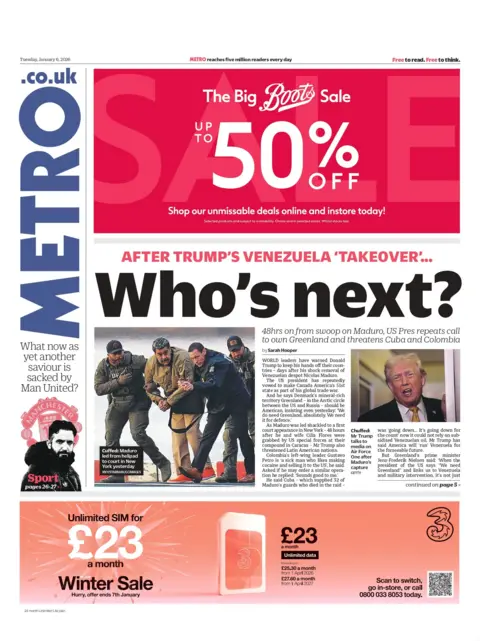 'Who's next?' reads the headline on the front page of Metro.