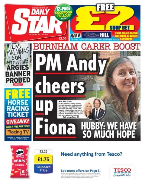"PM Andy cheers up Fiona," reads the headline on the front page of the Daily Star. 