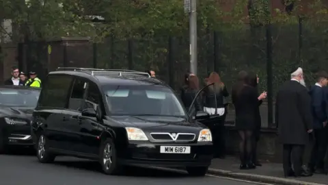 The hearse arrives at Heaton Park Synagogue