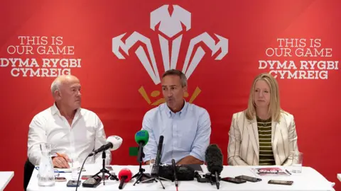 WRU chair Richard Collier-Keywood, director of rugby and head of elite performance Dave Reddin and chief executive Abi Tierney outlined a new strategy in October 