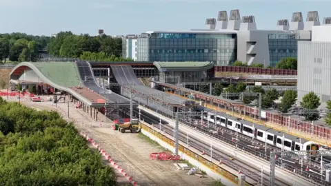 Drone picture of Cambridge South Station. Work has been underway to built the new station. 