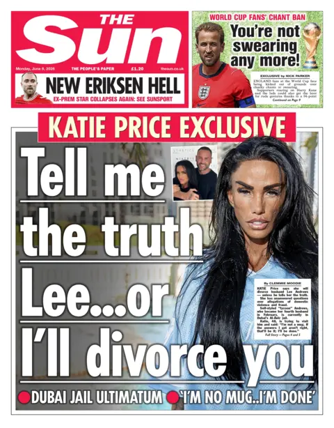 The headline on the front page of the Sun reads: "New Eriksen hell."