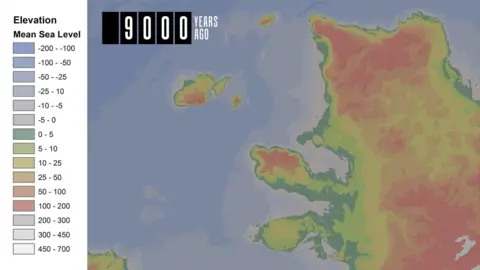 Guernsey Museums A map of the Channel Islands 9000 years ago. Guernsey, Alderney and Sark are separated from the mainland while Herm has only just started to separate from Guernsey. Jersey protrudes from the mainland but is still connected to Normandy.