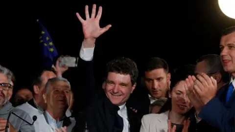 Nicusor Dan celebrates Romanian election win