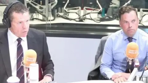 Rhun ap Iorwerth and Ken Skates in the BBC Radio Wales studio