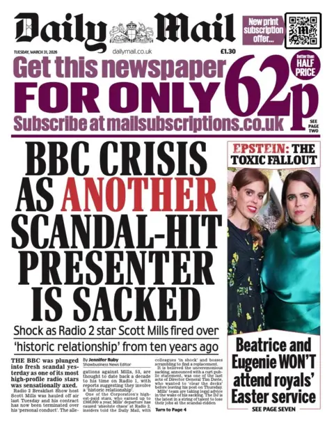 The headline on the front page of the Daily Mail reads: