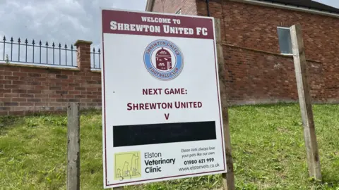 Shrewton United welcome board at the club entrance