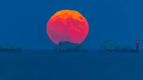 Steve Hogan The full Strawberry moon rising over the Needles
