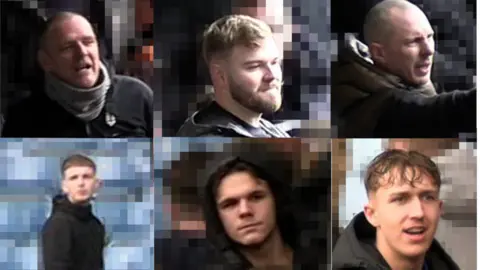 Composite image, CCTV pictures of six men in a grid