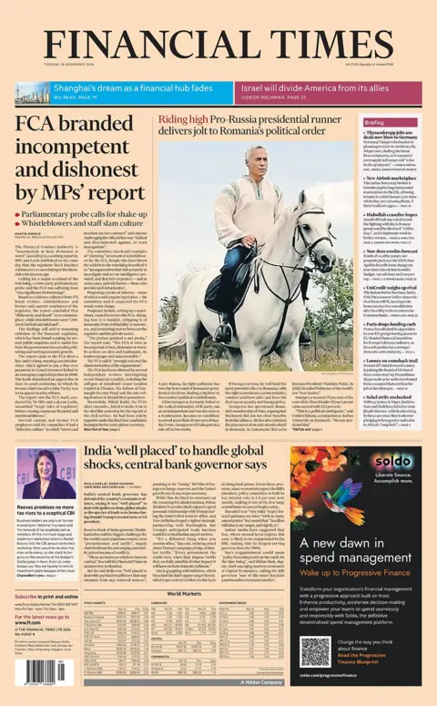 The headline on the front page of the Financial Times reads: "FCA branded incompetent by dishonest by MPs' report"