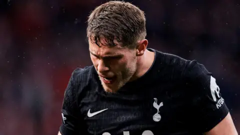 Tottenham defender Micky van de Ven during the Champions League match at Atletico Madrid