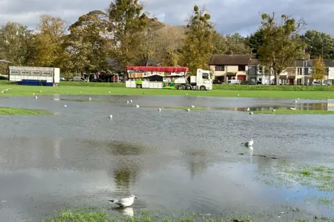 Jill Bennett/BBC Flooding at The Walks in King's Lynn