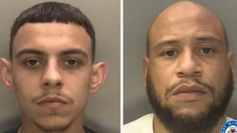 Daniel has short, brown hair and alight beard and moustache. Dale has a fuller beard and moustache and a short cropped hair. Both appear in a police mugshot.
