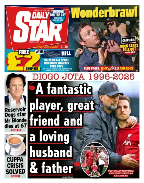 The Star leads with a headline quote describing Jota as a "fantastic player, great friend and a loving husband and father". 