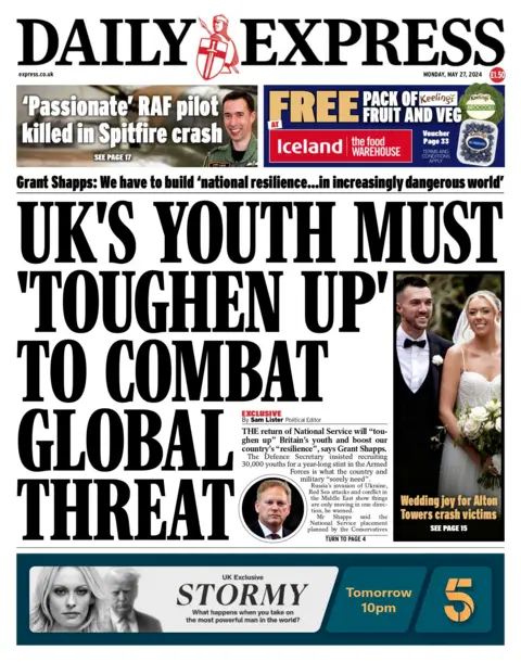 The headline on the front page of the Daily Express read: "Britain's youth must be 'resilient' to fight global threats"